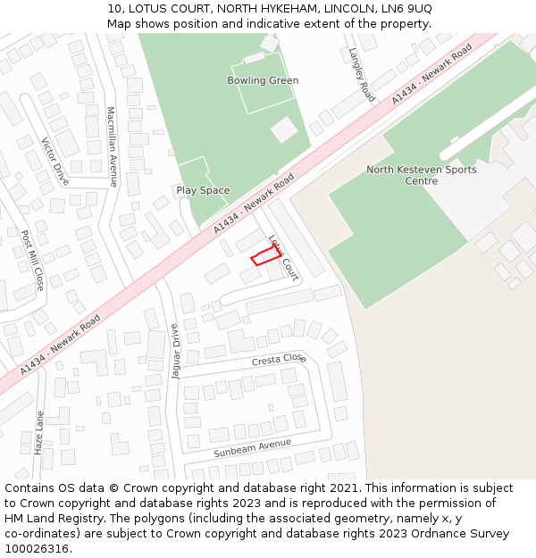 10, LOTUS COURT, NORTH HYKEHAM, LINCOLN, LN6 9UQ: Location map and indicative extent of plot