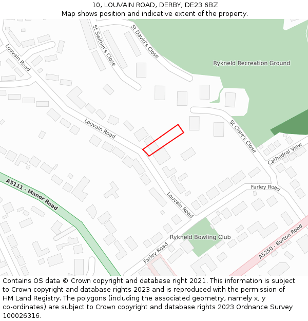 10, LOUVAIN ROAD, DERBY, DE23 6BZ: Location map and indicative extent of plot