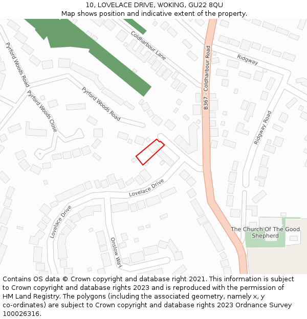 10, LOVELACE DRIVE, WOKING, GU22 8QU: Location map and indicative extent of plot