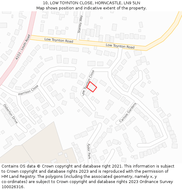 10, LOW TOYNTON CLOSE, HORNCASTLE, LN9 5LN: Location map and indicative extent of plot