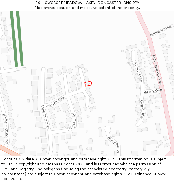 10, LOWCROFT MEADOW, HAXEY, DONCASTER, DN9 2PY: Location map and indicative extent of plot
