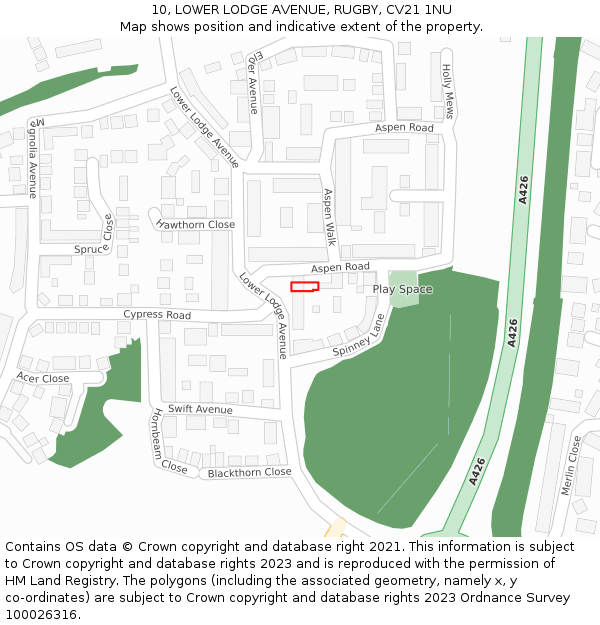 10, LOWER LODGE AVENUE, RUGBY, CV21 1NU: Location map and indicative extent of plot