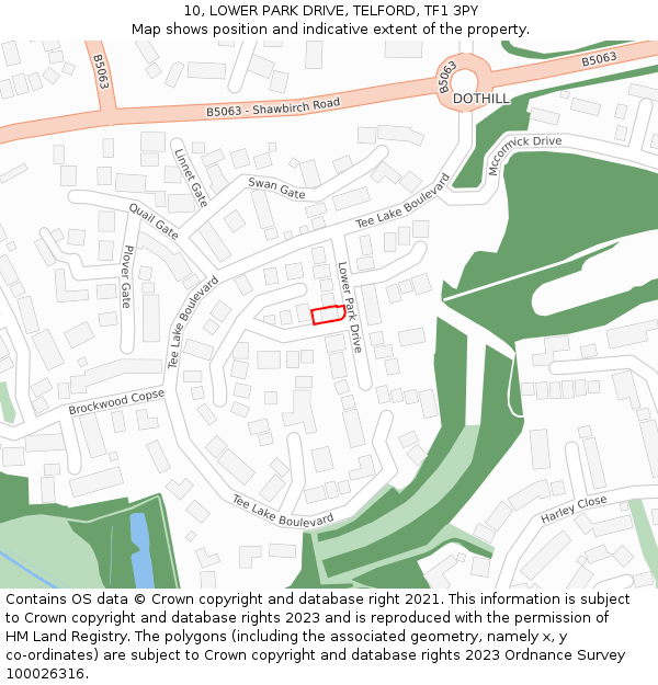 10, LOWER PARK DRIVE, TELFORD, TF1 3PY: Location map and indicative extent of plot