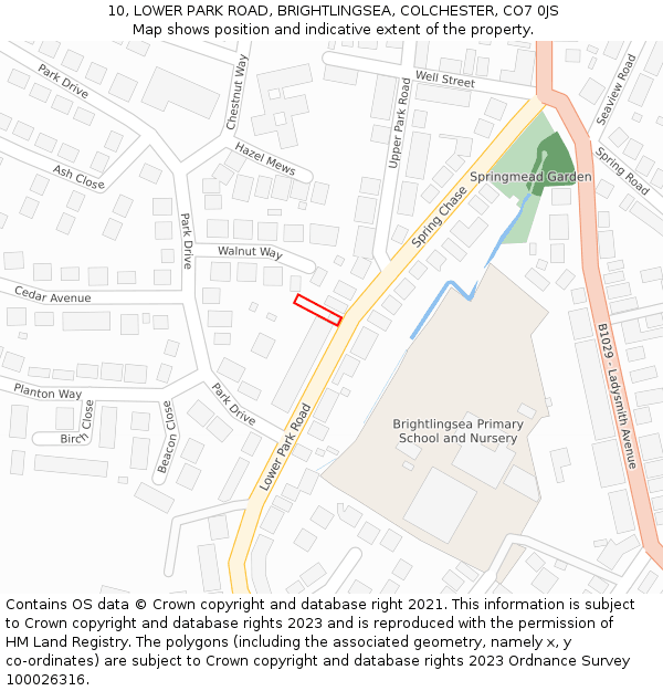 10, LOWER PARK ROAD, BRIGHTLINGSEA, COLCHESTER, CO7 0JS: Location map and indicative extent of plot