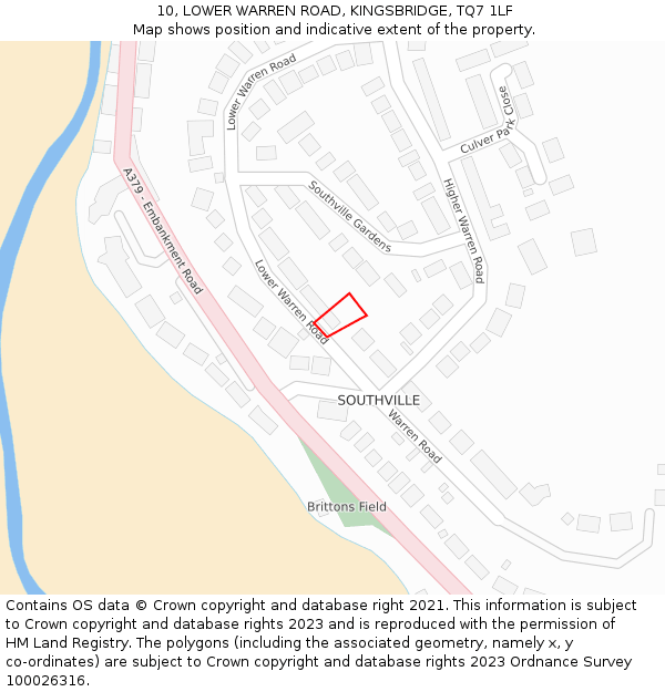 10, LOWER WARREN ROAD, KINGSBRIDGE, TQ7 1LF: Location map and indicative extent of plot