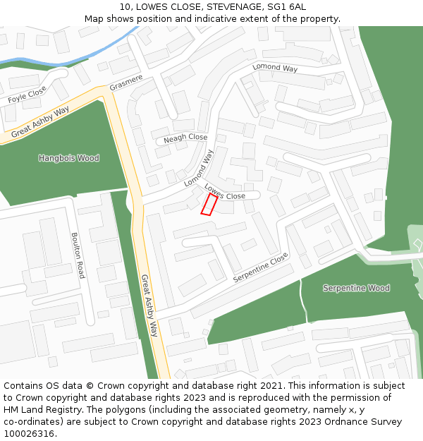 10, LOWES CLOSE, STEVENAGE, SG1 6AL: Location map and indicative extent of plot