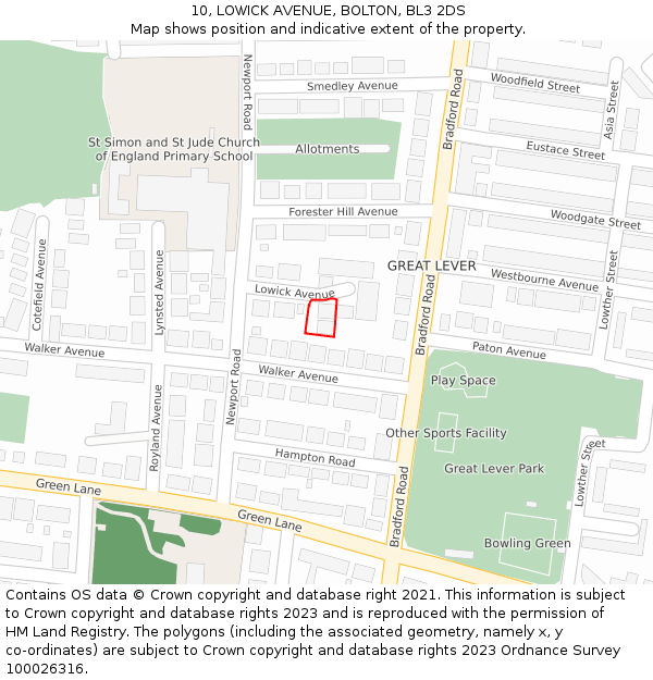 10, LOWICK AVENUE, BOLTON, BL3 2DS: Location map and indicative extent of plot