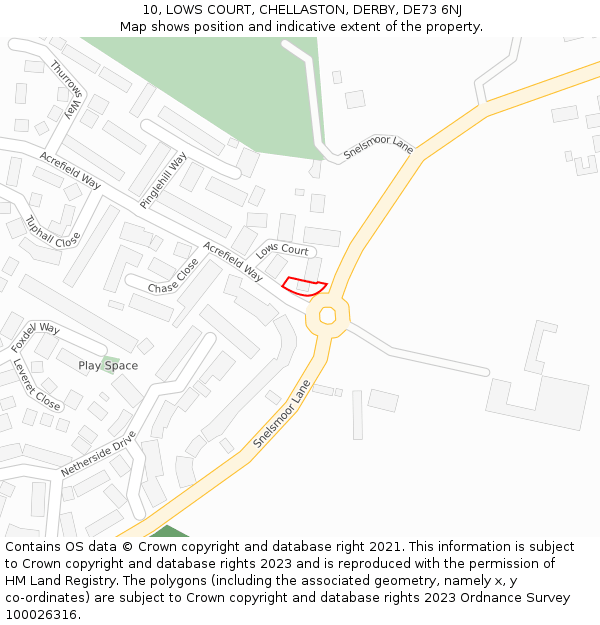 10, LOWS COURT, CHELLASTON, DERBY, DE73 6NJ: Location map and indicative extent of plot