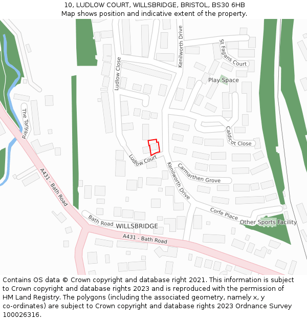 10, LUDLOW COURT, WILLSBRIDGE, BRISTOL, BS30 6HB: Location map and indicative extent of plot