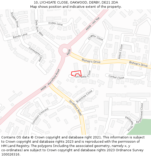 10, LYCHGATE CLOSE, OAKWOOD, DERBY, DE21 2DA: Location map and indicative extent of plot