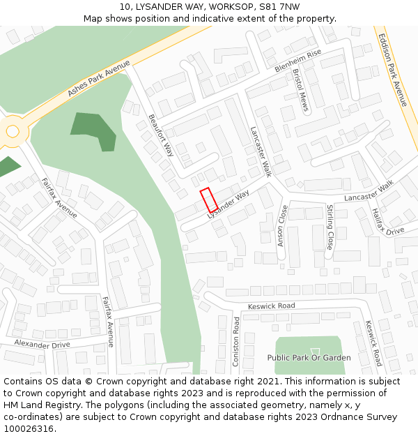 10, LYSANDER WAY, WORKSOP, S81 7NW: Location map and indicative extent of plot