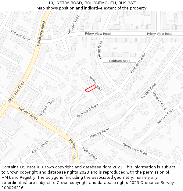 10, LYSTRA ROAD, BOURNEMOUTH, BH9 3AZ: Location map and indicative extent of plot
