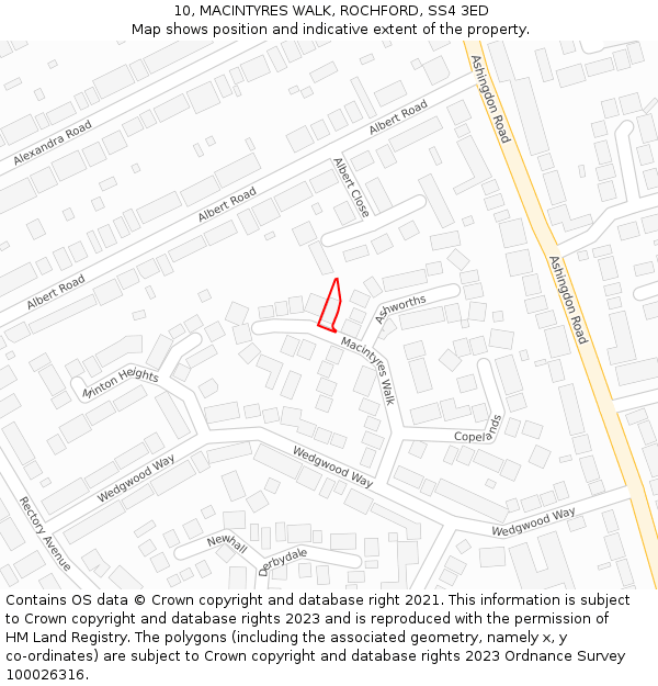 10, MACINTYRES WALK, ROCHFORD, SS4 3ED: Location map and indicative extent of plot