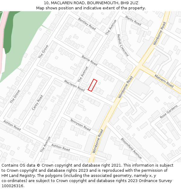 10, MACLAREN ROAD, BOURNEMOUTH, BH9 2UZ: Location map and indicative extent of plot