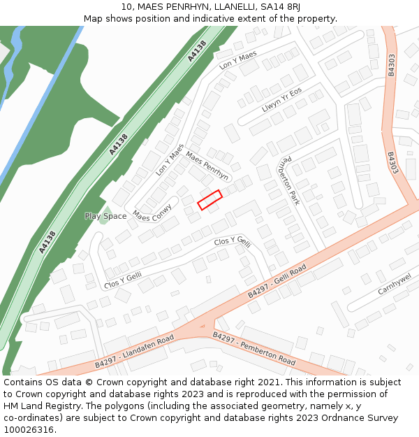 10, MAES PENRHYN, LLANELLI, SA14 8RJ: Location map and indicative extent of plot
