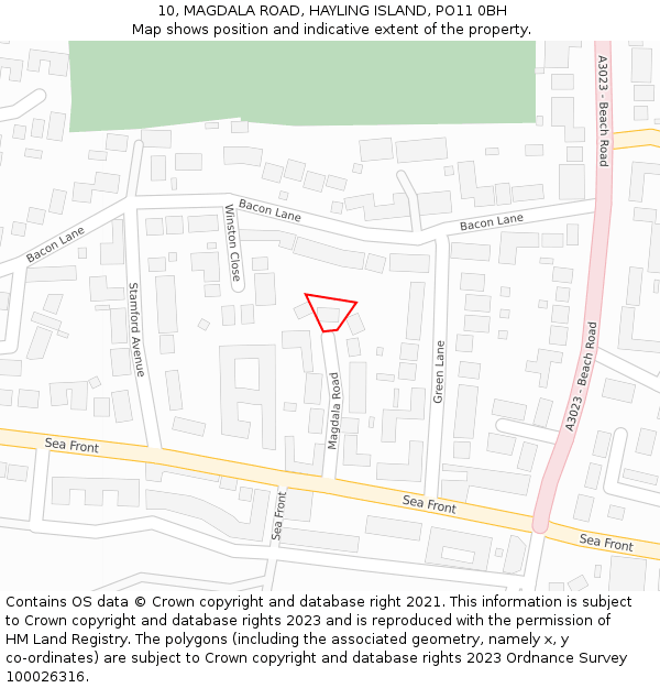10, MAGDALA ROAD, HAYLING ISLAND, PO11 0BH: Location map and indicative extent of plot