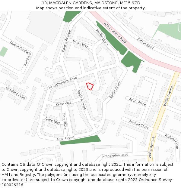 10, MAGDALEN GARDENS, MAIDSTONE, ME15 9ZD: Location map and indicative extent of plot
