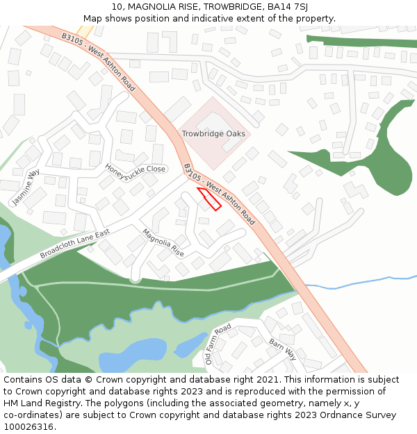 10, MAGNOLIA RISE, TROWBRIDGE, BA14 7SJ: Location map and indicative extent of plot