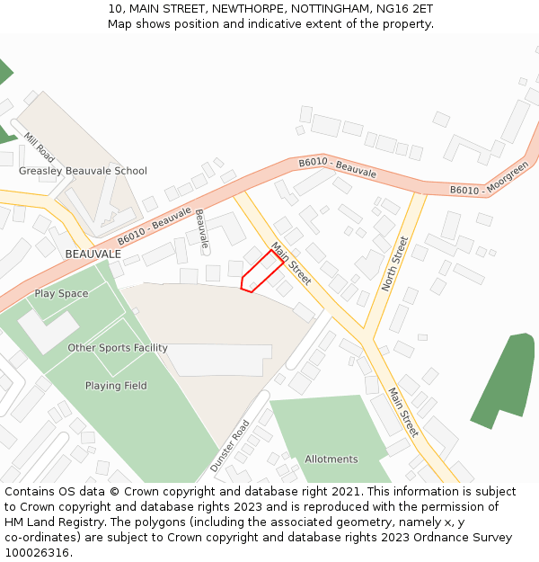10, MAIN STREET, NEWTHORPE, NOTTINGHAM, NG16 2ET: Location map and indicative extent of plot