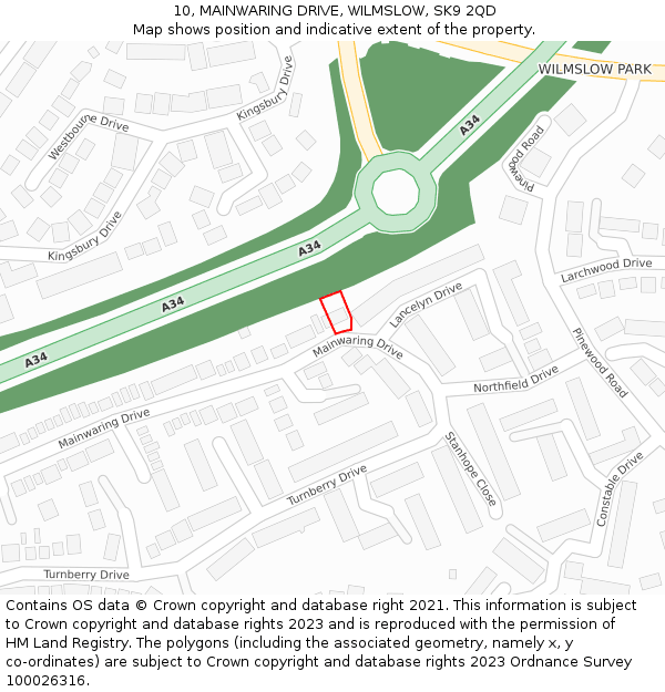 10, MAINWARING DRIVE, WILMSLOW, SK9 2QD: Location map and indicative extent of plot