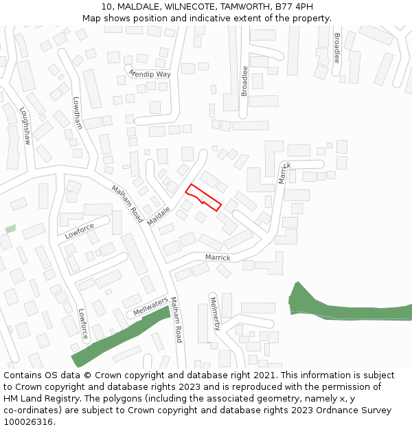 10, MALDALE, WILNECOTE, TAMWORTH, B77 4PH: Location map and indicative extent of plot