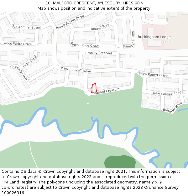 10, MALFORD CRESCENT, AYLESBURY, HP19 9DN: Location map and indicative extent of plot