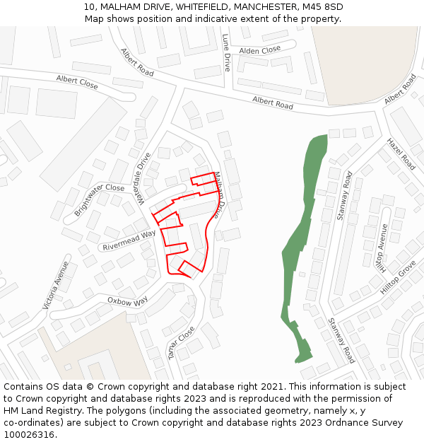 10, MALHAM DRIVE, WHITEFIELD, MANCHESTER, M45 8SD: Location map and indicative extent of plot