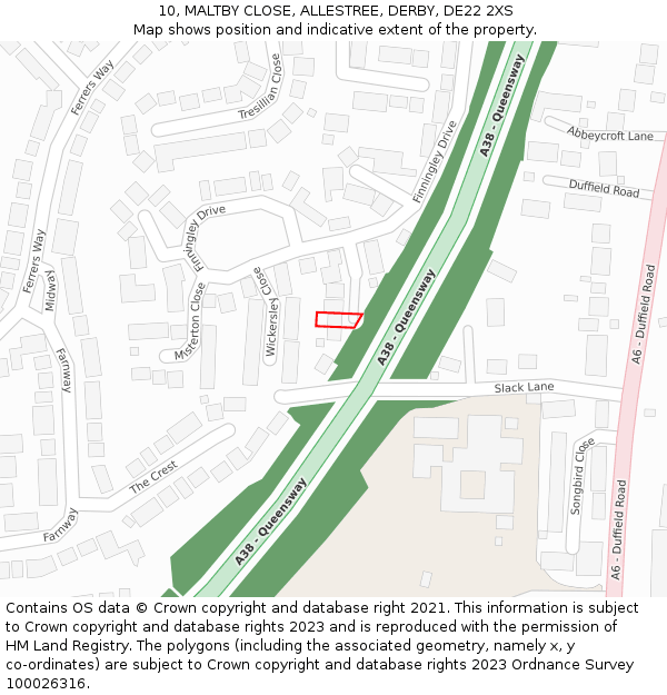 10, MALTBY CLOSE, ALLESTREE, DERBY, DE22 2XS: Location map and indicative extent of plot