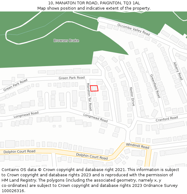 10, MANATON TOR ROAD, PAIGNTON, TQ3 1AL: Location map and indicative extent of plot