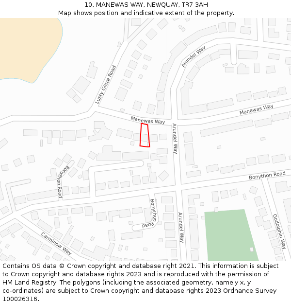 10, MANEWAS WAY, NEWQUAY, TR7 3AH: Location map and indicative extent of plot
