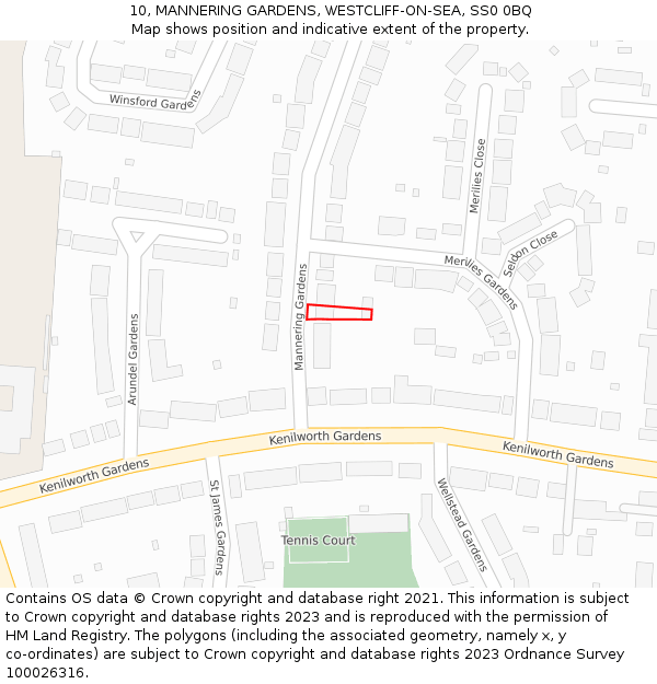 10, MANNERING GARDENS, WESTCLIFF-ON-SEA, SS0 0BQ: Location map and indicative extent of plot