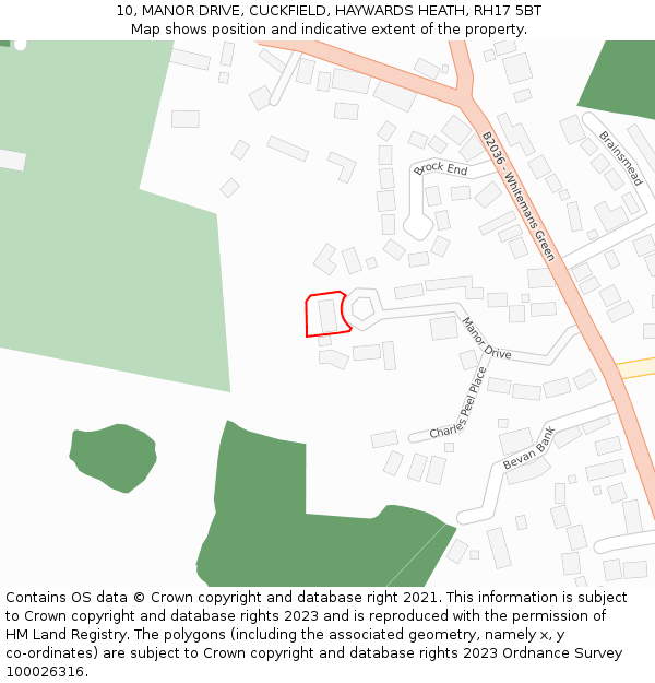 10, MANOR DRIVE, CUCKFIELD, HAYWARDS HEATH, RH17 5BT: Location map and indicative extent of plot