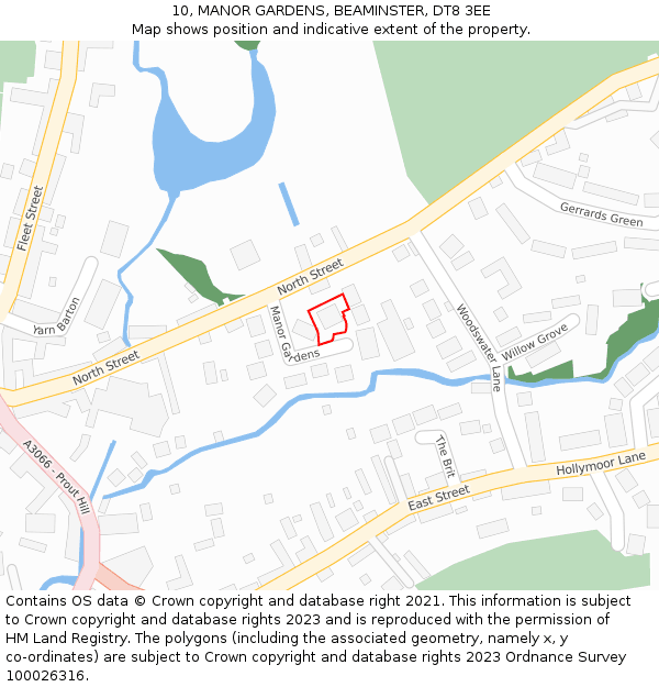 10, MANOR GARDENS, BEAMINSTER, DT8 3EE: Location map and indicative extent of plot