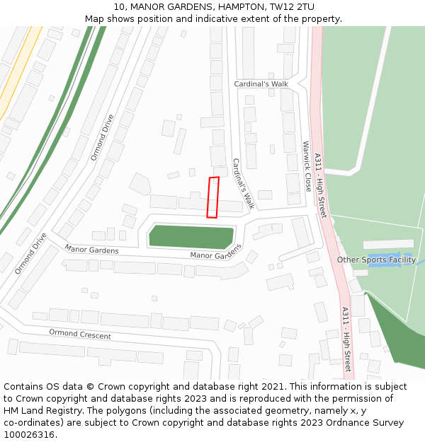 10, MANOR GARDENS, HAMPTON, TW12 2TU: Location map and indicative extent of plot