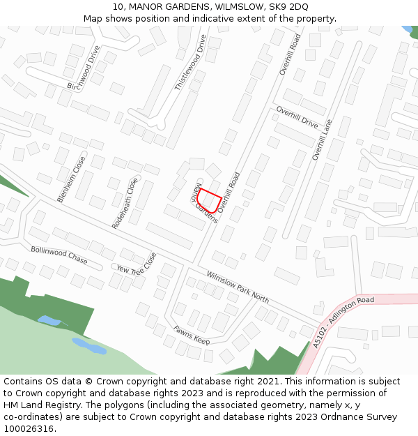 10, MANOR GARDENS, WILMSLOW, SK9 2DQ: Location map and indicative extent of plot