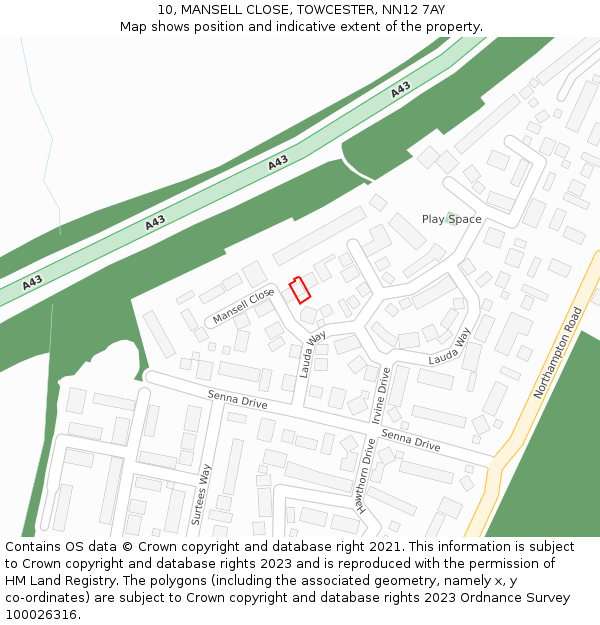 10, MANSELL CLOSE, TOWCESTER, NN12 7AY: Location map and indicative extent of plot