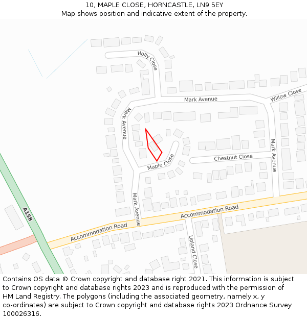 10, MAPLE CLOSE, HORNCASTLE, LN9 5EY: Location map and indicative extent of plot