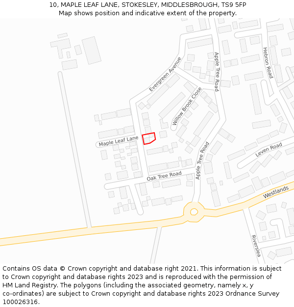 10, MAPLE LEAF LANE, STOKESLEY, MIDDLESBROUGH, TS9 5FP: Location map and indicative extent of plot