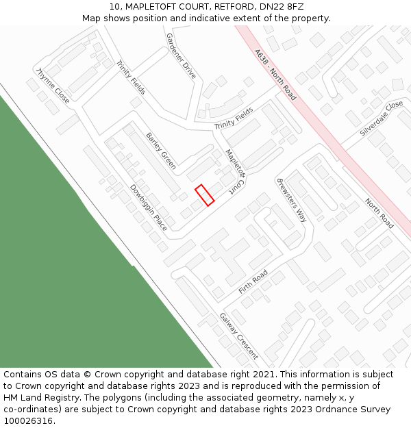10, MAPLETOFT COURT, RETFORD, DN22 8FZ: Location map and indicative extent of plot