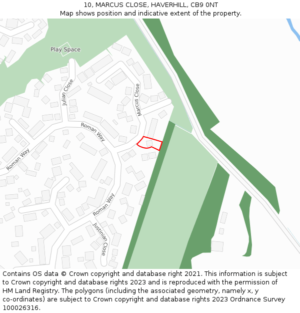10, MARCUS CLOSE, HAVERHILL, CB9 0NT: Location map and indicative extent of plot