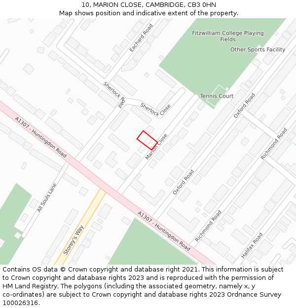 10, MARION CLOSE, CAMBRIDGE, CB3 0HN: Location map and indicative extent of plot