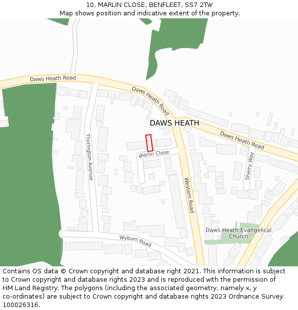 10, MARLIN CLOSE, BENFLEET, SS7 2TW: Location map and indicative extent of plot