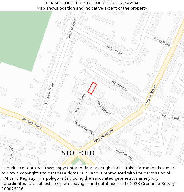 10, MARSCHEFIELD, STOTFOLD, HITCHIN, SG5 4EF: Location map and indicative extent of plot