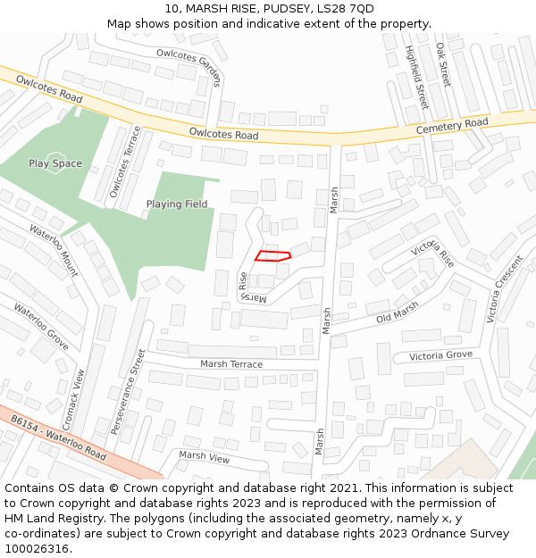 10, MARSH RISE, PUDSEY, LS28 7QD: Location map and indicative extent of plot