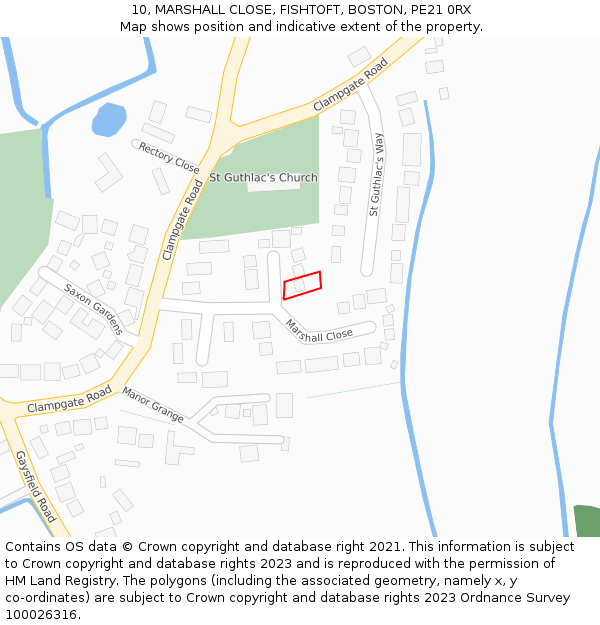 10, MARSHALL CLOSE, FISHTOFT, BOSTON, PE21 0RX: Location map and indicative extent of plot