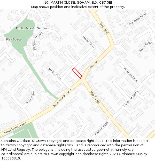 10, MARTIN CLOSE, SOHAM, ELY, CB7 5EJ: Location map and indicative extent of plot