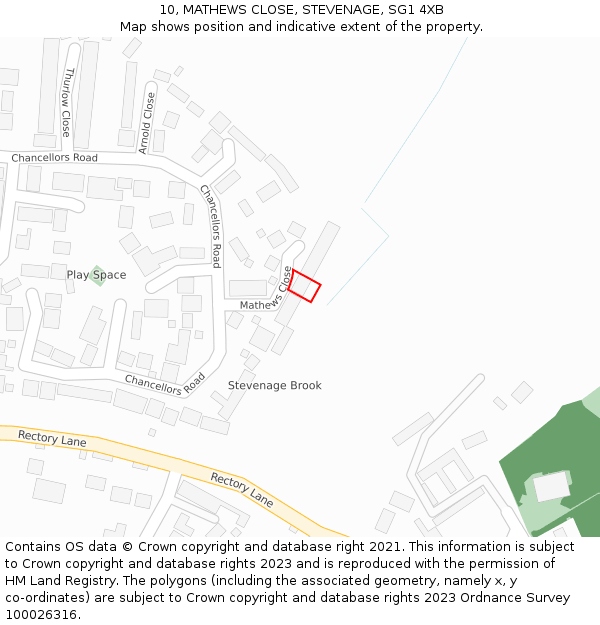 10, MATHEWS CLOSE, STEVENAGE, SG1 4XB: Location map and indicative extent of plot