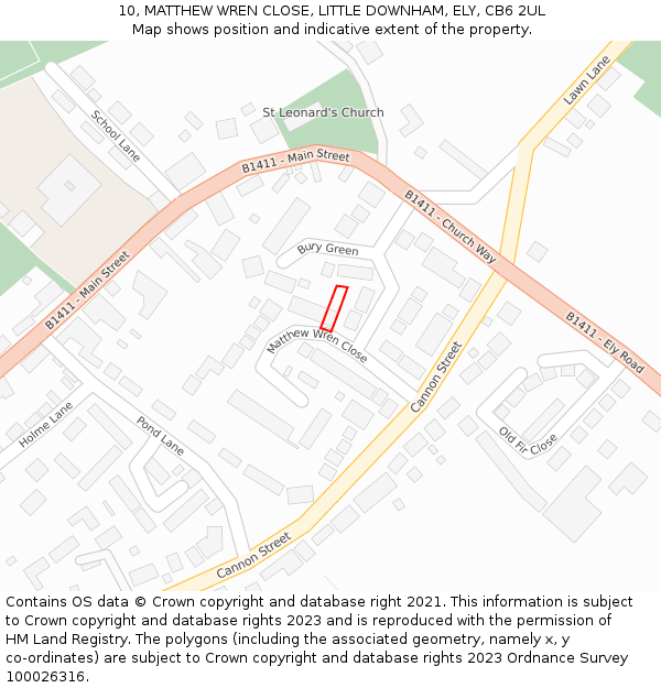 10, MATTHEW WREN CLOSE, LITTLE DOWNHAM, ELY, CB6 2UL: Location map and indicative extent of plot