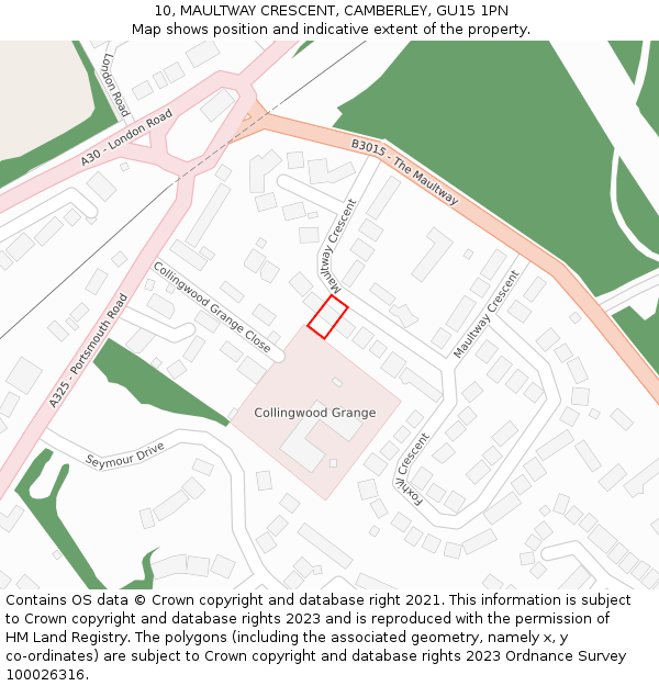 10, MAULTWAY CRESCENT, CAMBERLEY, GU15 1PN: Location map and indicative extent of plot
