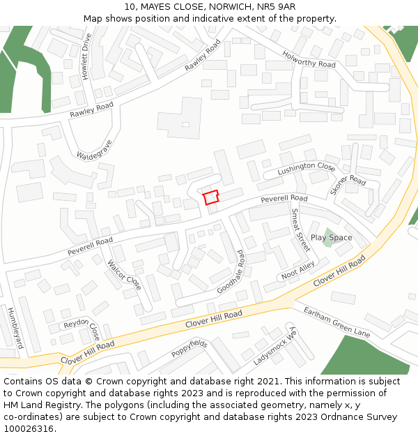 10, MAYES CLOSE, NORWICH, NR5 9AR: Location map and indicative extent of plot
